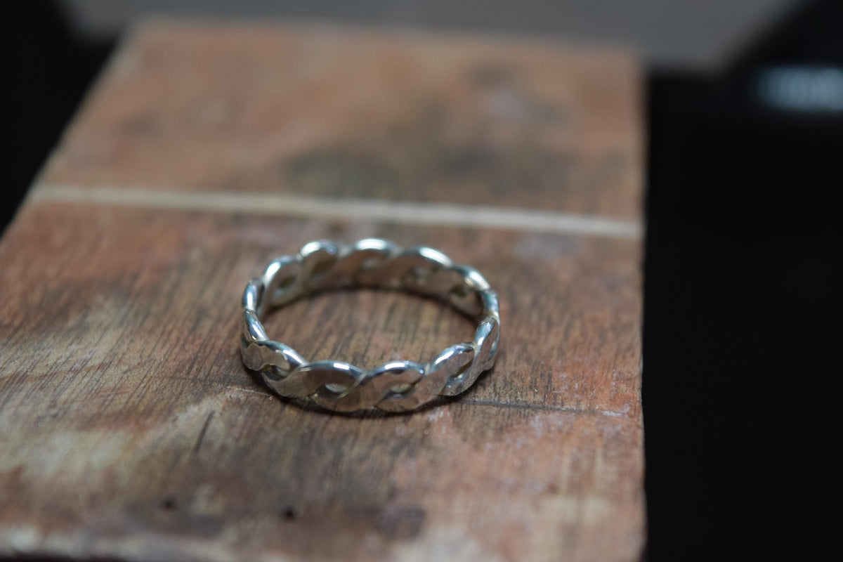 Handmade Braided and Hammered Silver Band | Textured Band, Rustic Boho Jewelry, Stackable