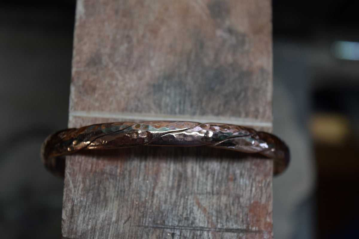 Handcrafted Hammered Copper Cuff Bracelet, Braided Bangle