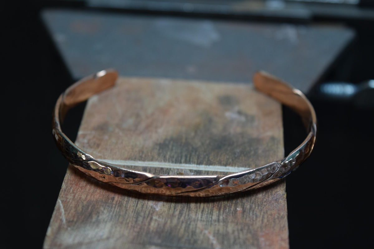 Handcrafted Hammered Copper Cuff Bracelet, Braided Bangle