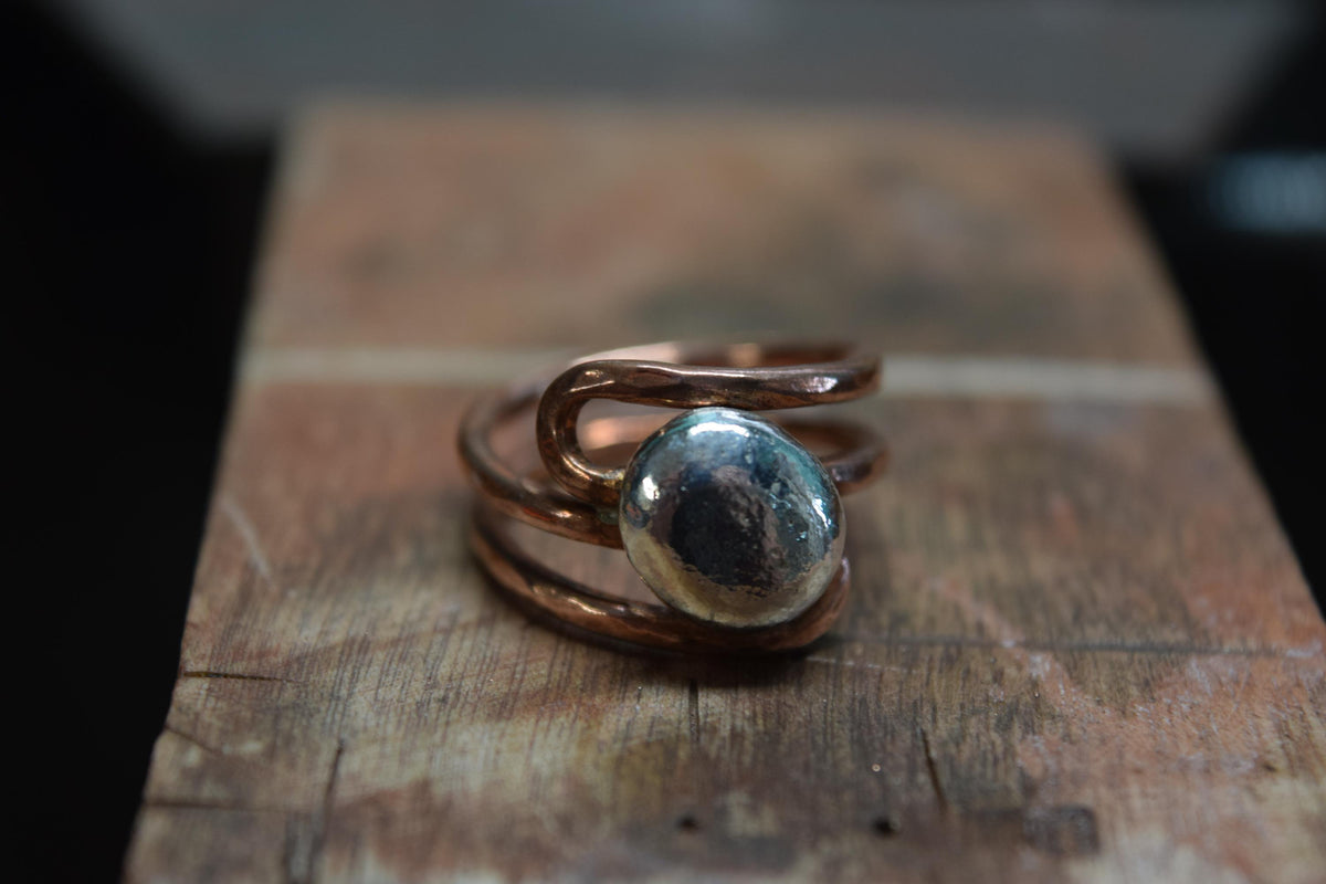 Handmade Copper and Silver Ring | Wrap-around band, Boho Jewelry, Stackable