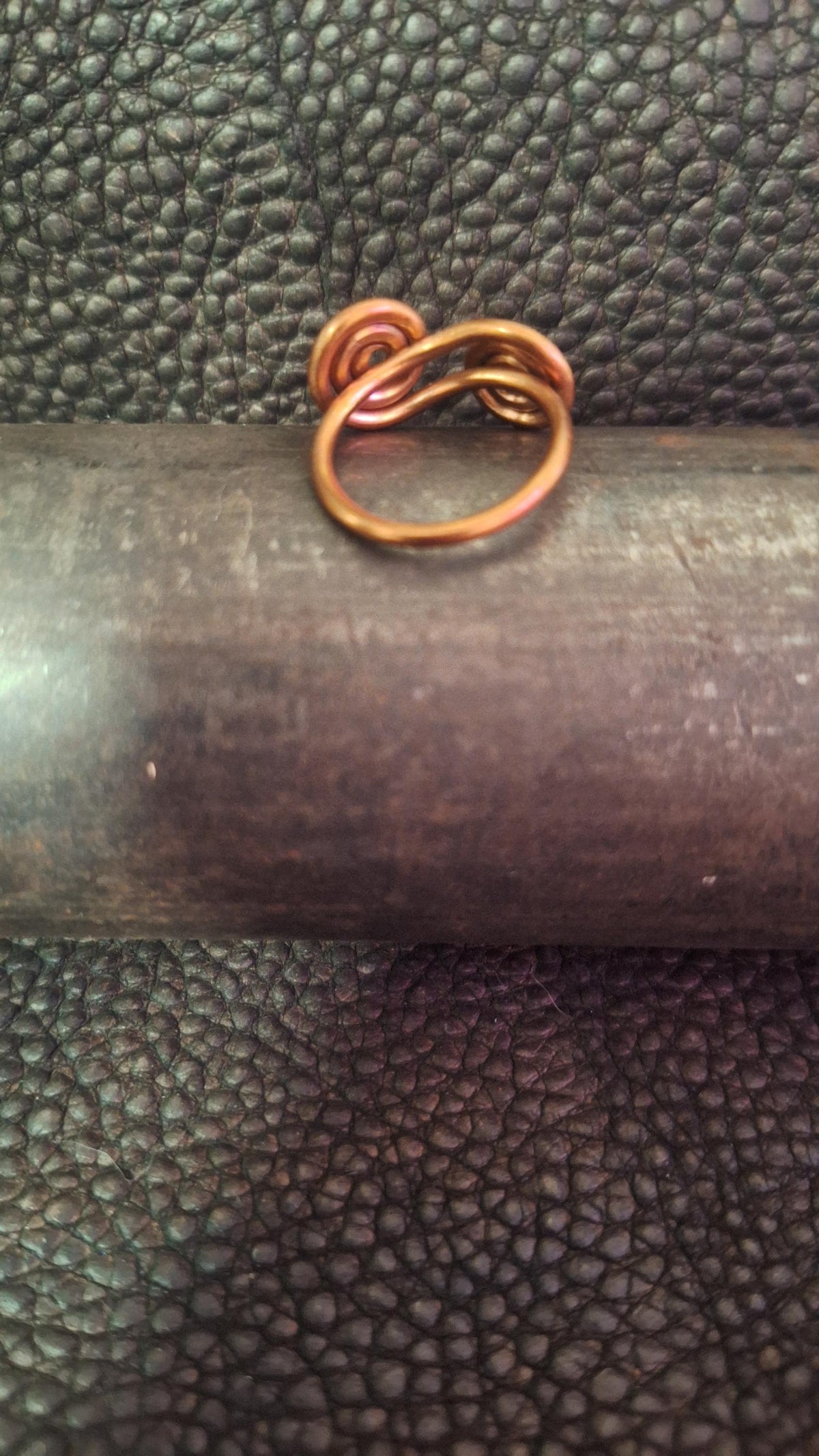 Hand Forged Copper Artisan Horizontal Double Swirl Ring, Adjustable