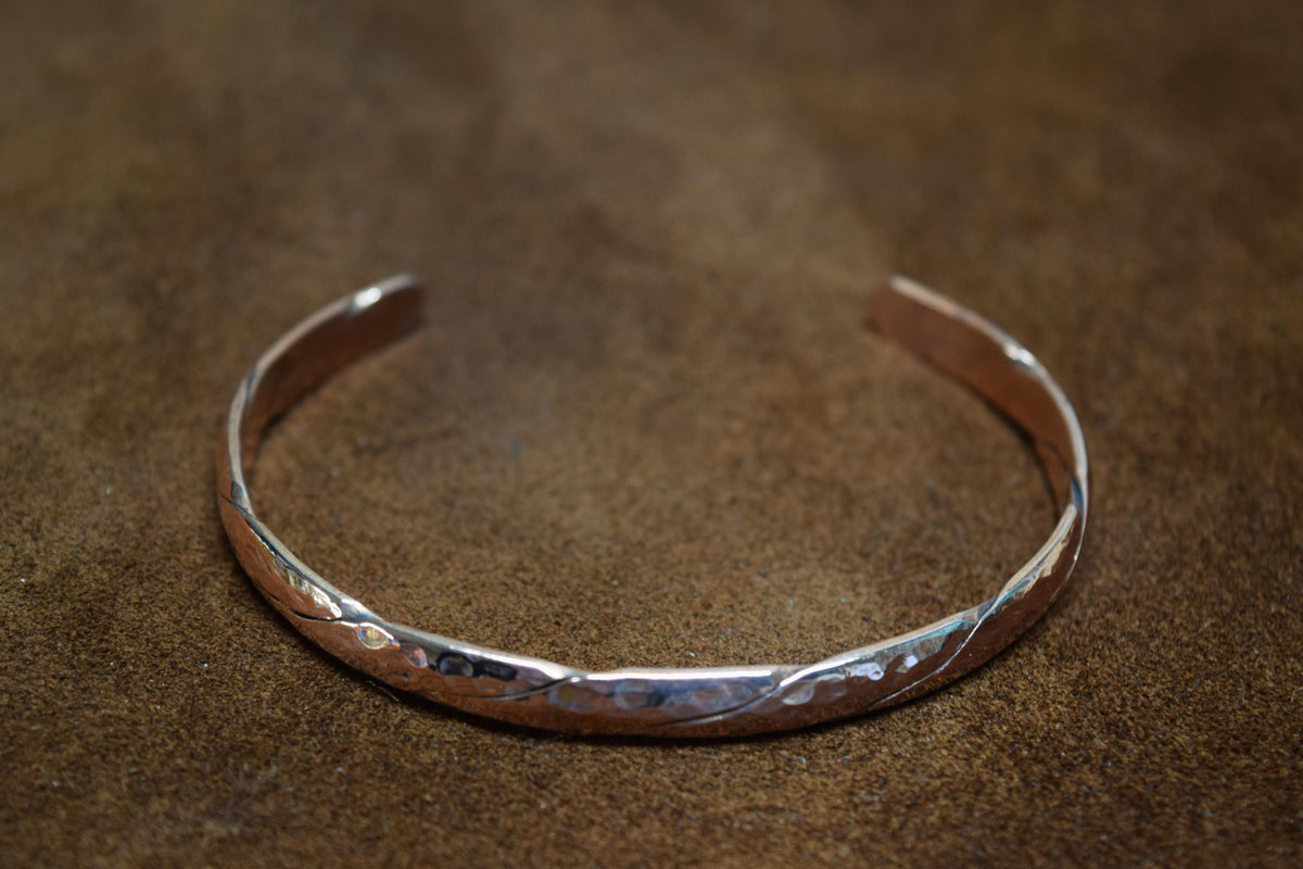Handcrafted Hammered Copper Cuff Bracelet, Braided Bangle