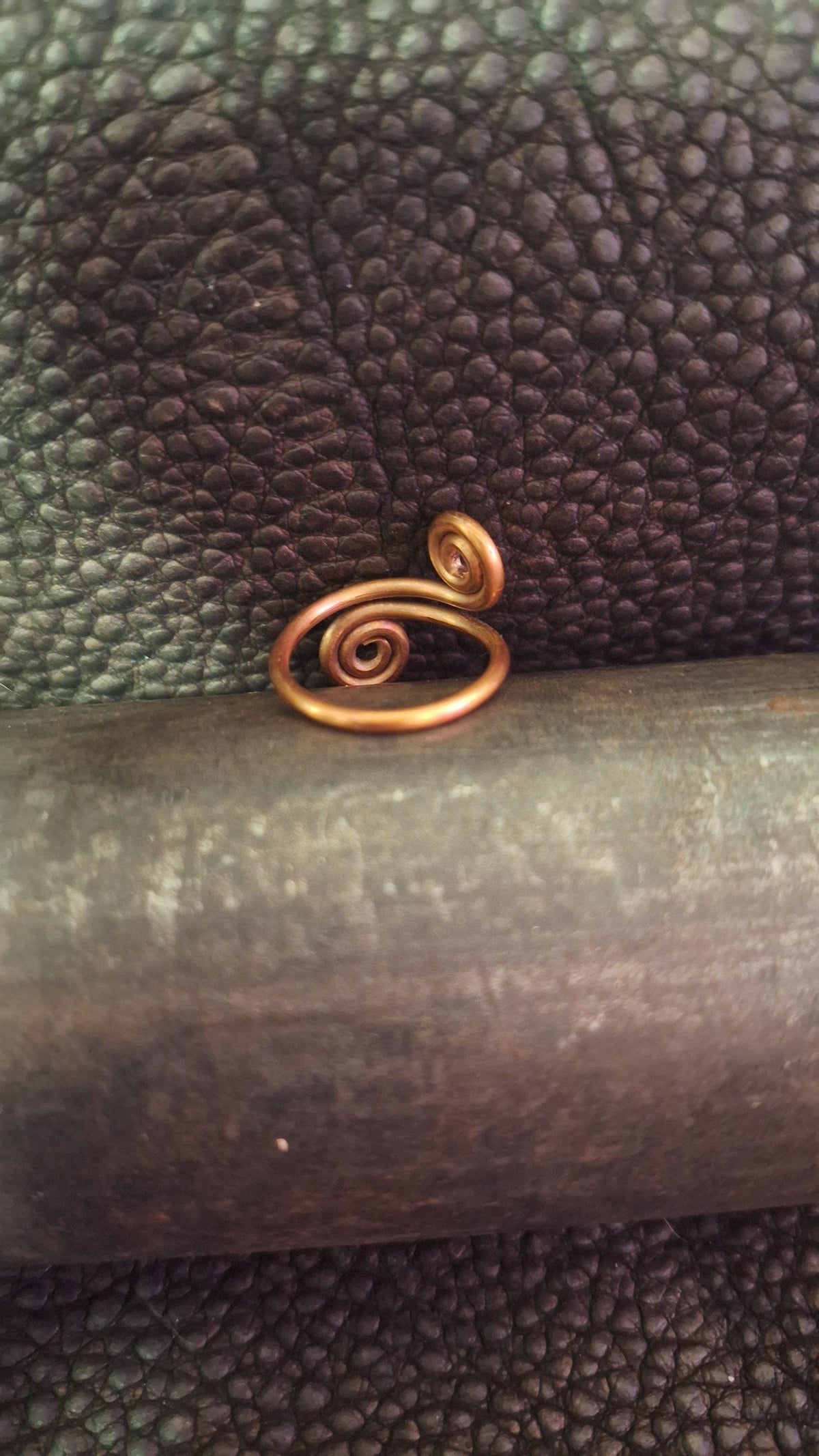 Hand Forged Copper Artisan Off Center Swirl Ring, Adjustable