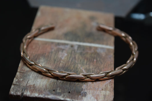Handcrafted Braided, Flattened Copper Cuff Bracelet | Braided Solid Bangle | Minimalist Boho Jewelry | Rustic Gift |