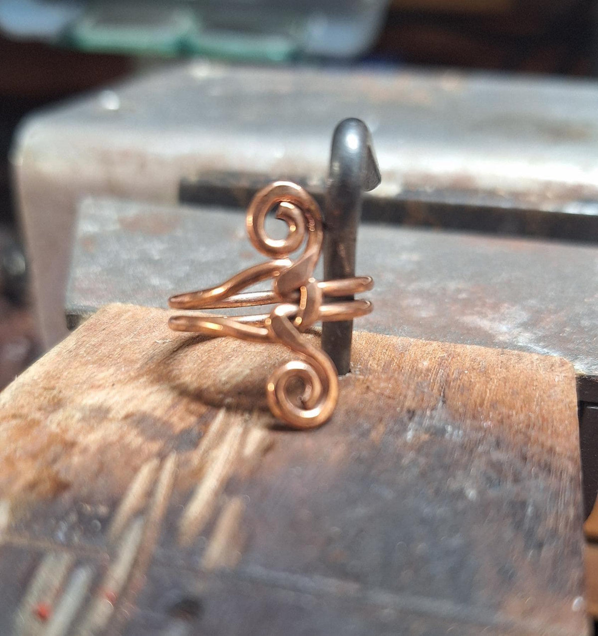 Hand Forged Copper Artisan Interlocking Scroll Ring