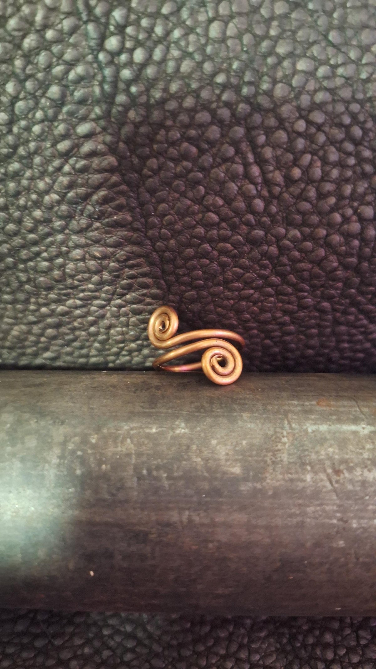 Hand Forged Copper Artisan Off Center Swirl Ring, Adjustable