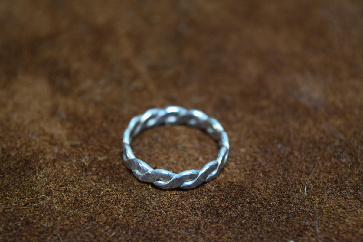 Handmade Braided and Hammered Silver Band | Textured Band, Rustic Boho Jewelry, Stackable