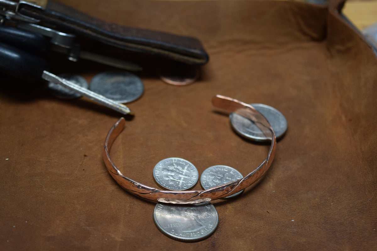 Handcrafted Hammered Copper Cuff Bracelet, Braided Bangle