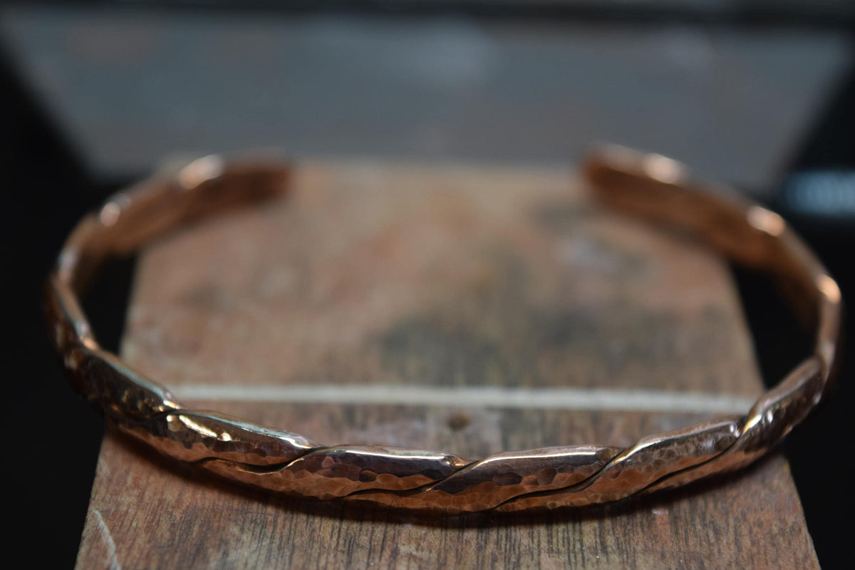 Handmade Hammered Copper Cuff Bracelet, Braided Bangle, Rustic Jewelry
