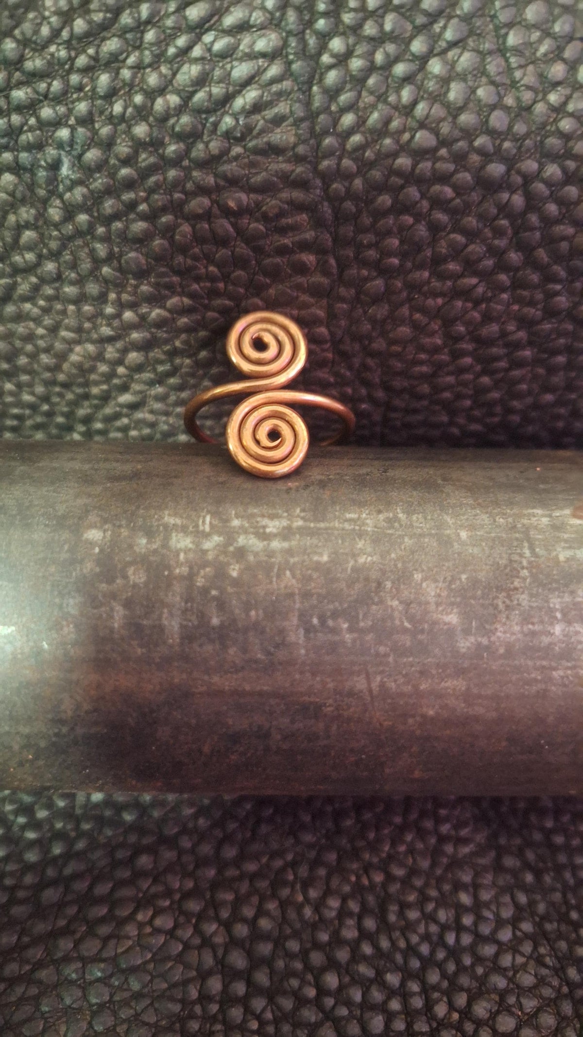 Hand Forged Copper Artisan Double Swirl Ring, Adjustable
