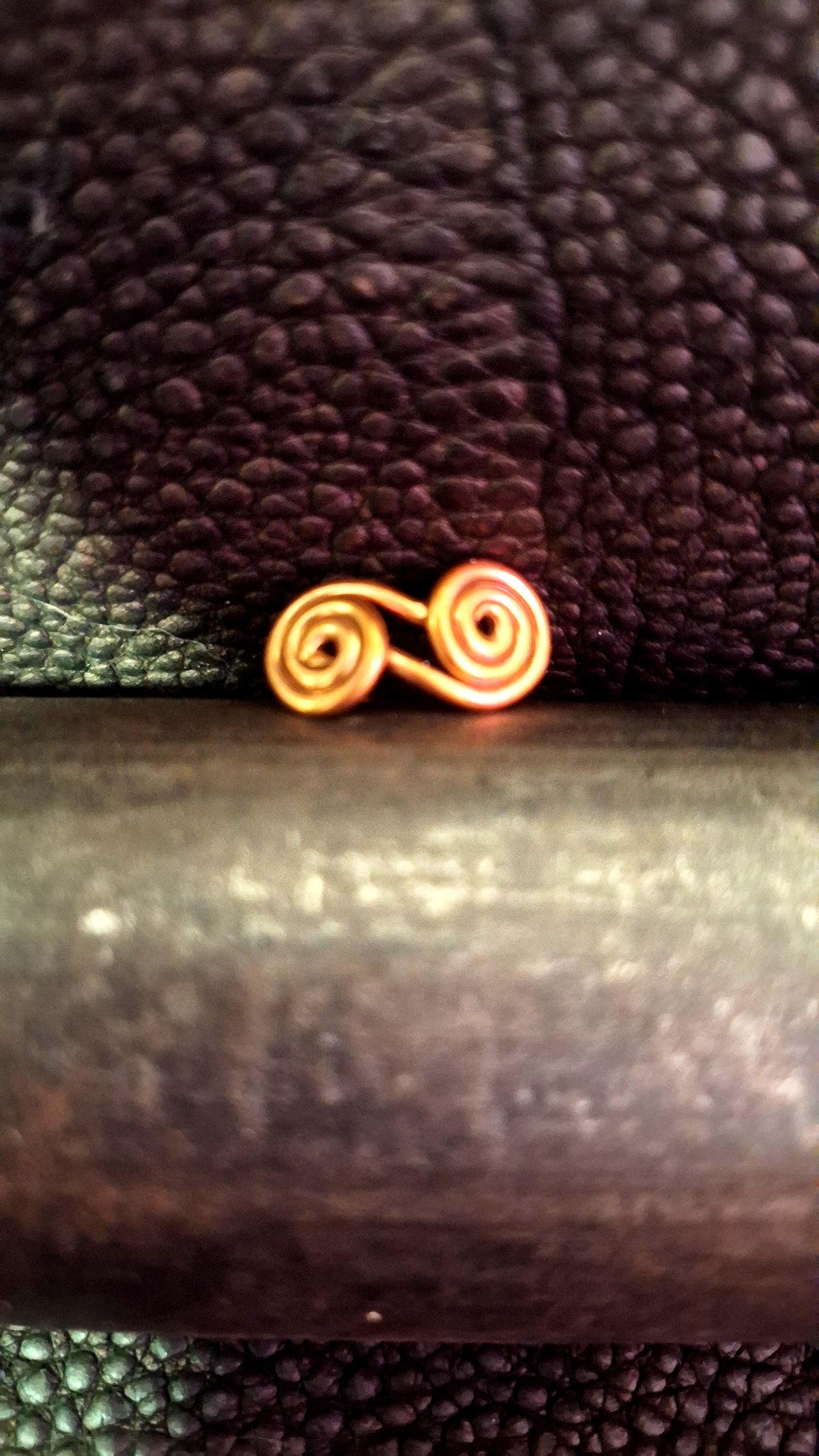 Hand Forged Copper Artisan Horizontal Double Swirl Ring, Adjustable